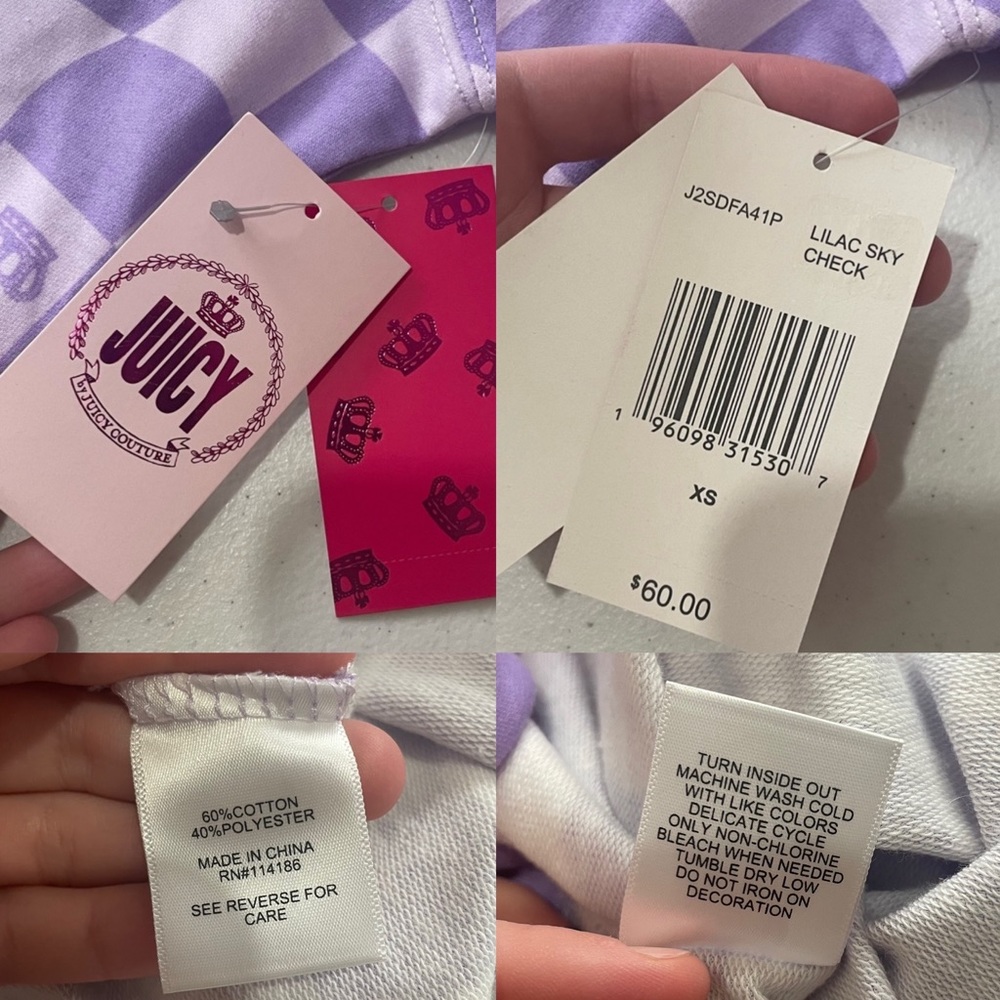 NWT Juicy Couture Lilac Sky Check T Shirt Dress Size XS Purple - Picture 7 of 15